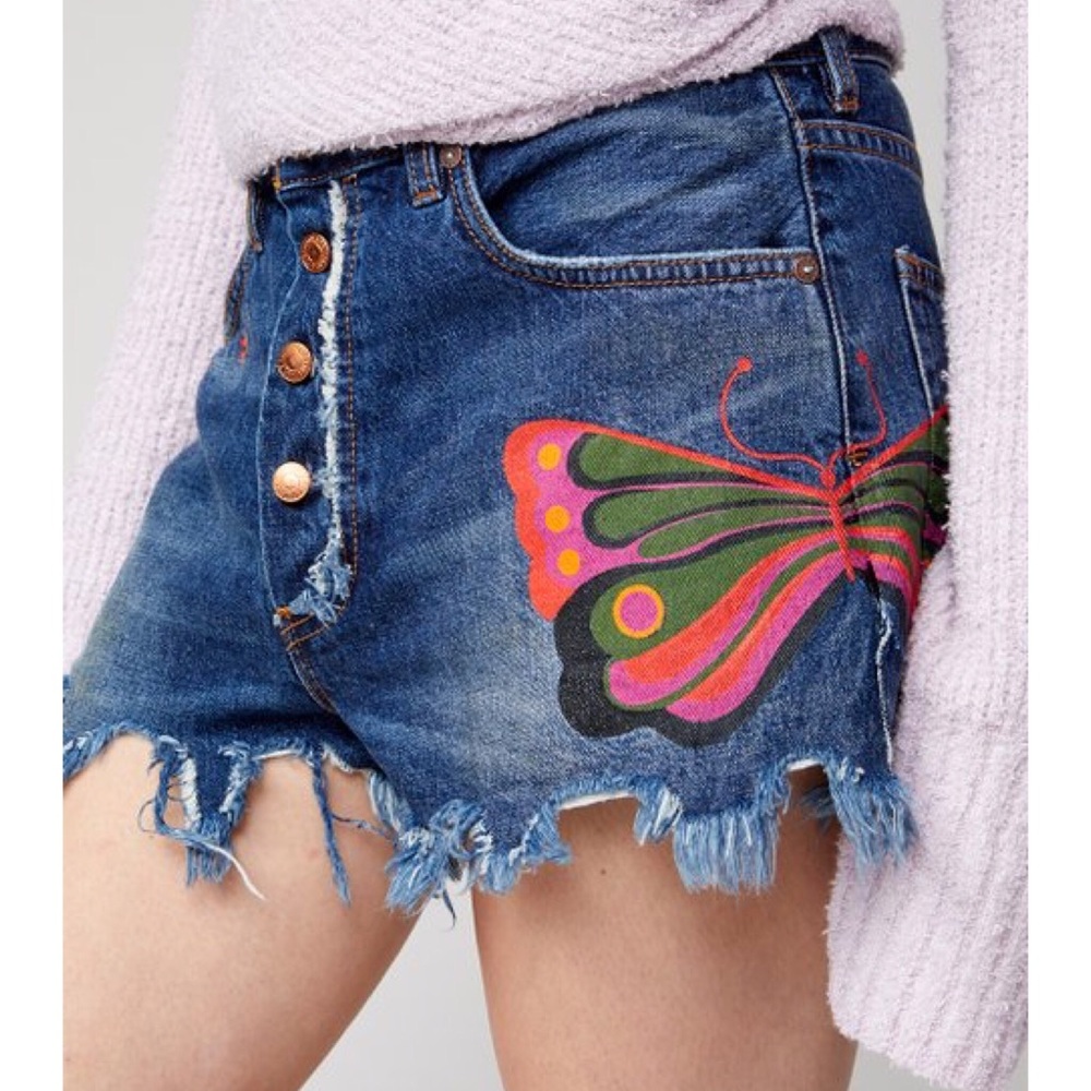 Free People Embroidered Shorts w/ Frayed Hem SZ 30 - Picture 10 of 12